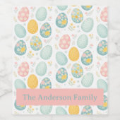 Pastel Easter Eggs Floral Pattern - Cute Spring  Wijn Etiket (Enkel label)