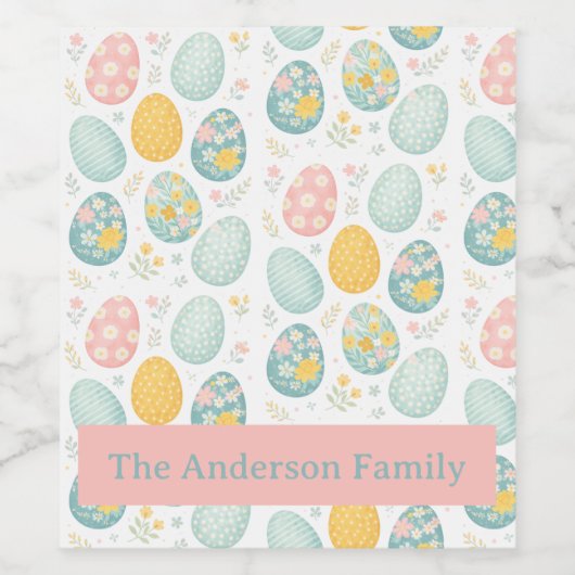 Pastel Easter Eggs Floral Pattern - Cute Spring  Wijn Etiket (Enkel label)