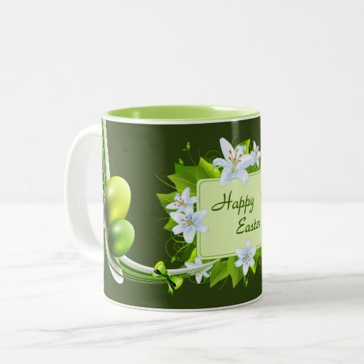 Pastel Easter Eggs - Groen Tweekleurige Koffiemok (Voorkant links)