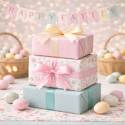 Pastel Easter Floral & Coordinating Spring Inpakpapier Vel