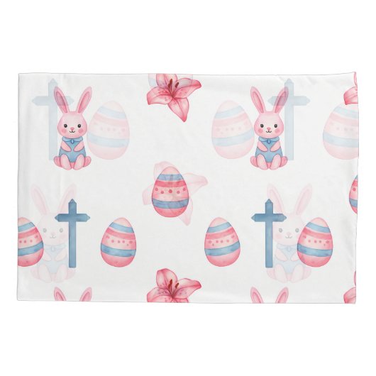 Pastel Easter Parade – Seamless Bunny Kussensloop (Achterkant-Links)