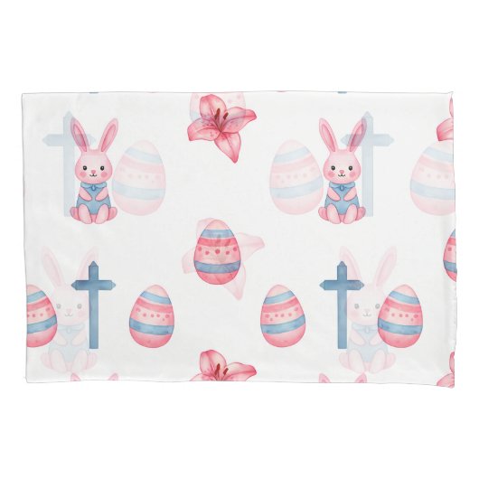 Pastel Easter Parade – Seamless Bunny Kussensloop (Voorkant-Links)