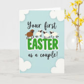 Pastel Easter Sheep Couple Card Kaart (Gele Bloem)