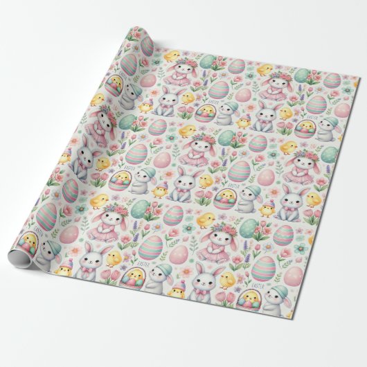 Pastel Easter Wrapping Paper – Schattigee konijnen Cadeaupapier (Uitgerold)
