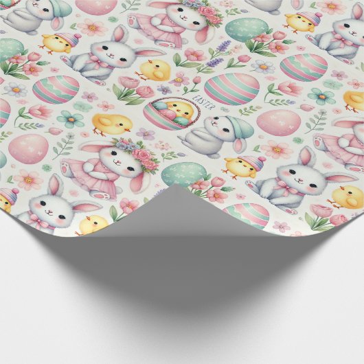 Pastel Easter Wrapping Paper – Schattigee konijnen Cadeaupapier (Hoek)