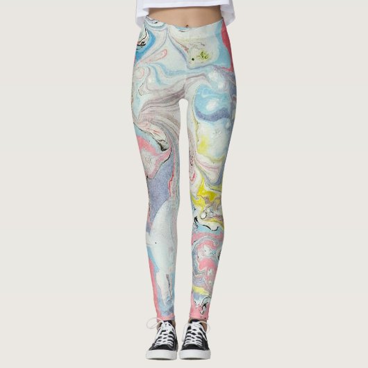 Pastel Ebru Water Marble Abstract Leggings (Voorkant)
