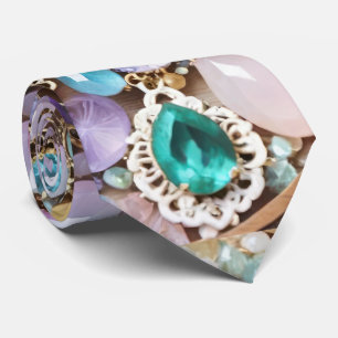 Pastel edelstenen en juwelen in roze en paars stropdas
