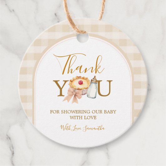 Pastel een beetje Cutie Pie Gingham Herfst Baby sh Bedankjes Labels (Voorkant)