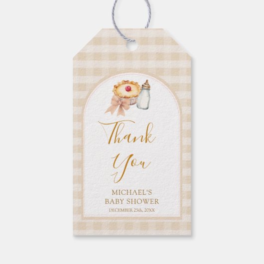 Pastel een beetje Cutie Pie Gingham Herfst Baby sh Cadeaulabel (Achterkant)