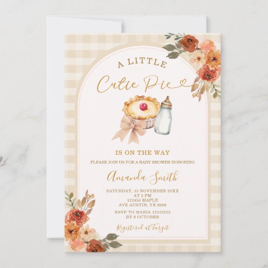 Pastel een beetje Cutie Pie Gingham Herfst Baby sh Kaart (Voorkant)