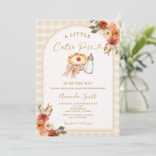 Pastel een beetje Cutie Pie Gingham Herfst Baby sh Kaart (Staand voorkant)