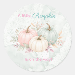 Pastel Een Klein Pompoentje Is Op Weg Baby Shower Ronde Sticker