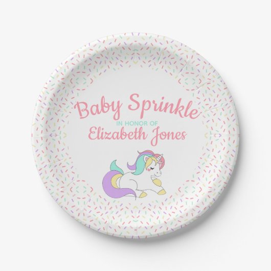 Pastel Eenhoorn Baby Sprinkle Papieren Bordje (Voorkant)