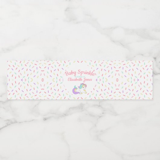Pastel Eenhoorn Baby Sprinkle Waterfles Etiket (Enkel label)