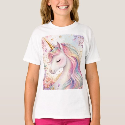 Pastel Eenhoorn Bloemig T-shirt (Voorkant)