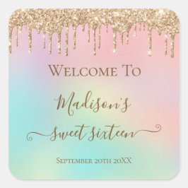Pastel Eenhoorn Drijvend in Gouden Glitters Zesti Vierkante Sticker