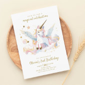 Pastel Eenhoorn en Regenboog Magische Verjaardag Kaart