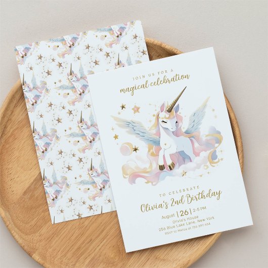 Pastel Eenhoorn en Regenboog Magische Verjaardag Kaart