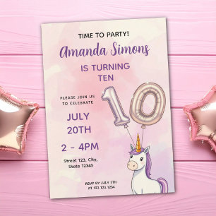 Pastel Eenhoorn Folie Ballonnen Meisje 10e Verjaar Kaart