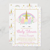 Pastel Eenhoorn Gezicht Regenboog Baby shower Uitn Kaart (Voorkant / Achterkant)
