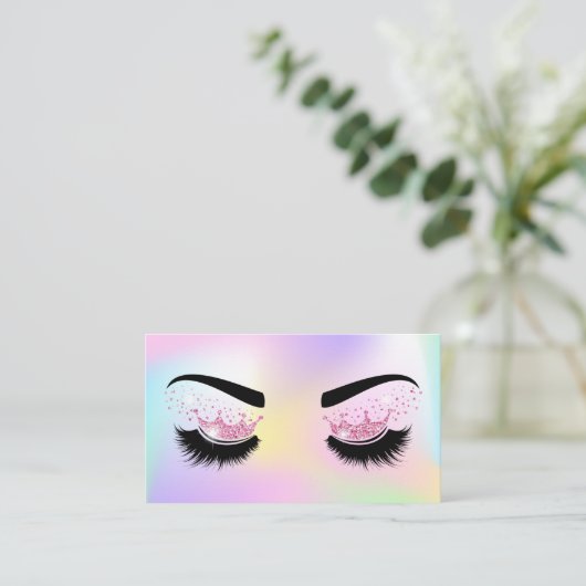 Pastel Eenhoorn hologram Make-up artist Crown Lash Visitekaartje (Staand voorkant)