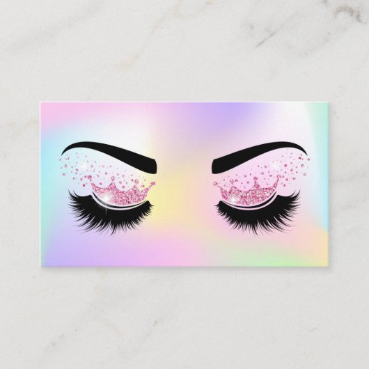 Pastel Eenhoorn hologram Make-up artist Crown Lash Visitekaartje (Voorkant)