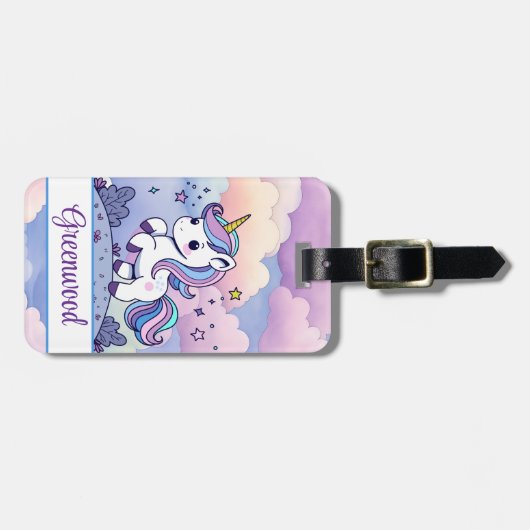 Pastel Eenhoorn, Kleurrijke Wolken, Custom Bagagelabel (Voorkant horizontaal)