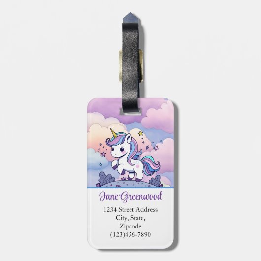 Pastel Eenhoorn, Kleurrijke Wolken, Custom Bagagelabel (Achterkant verticaal)