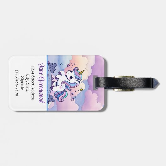 Pastel Eenhoorn, Kleurrijke Wolken, Custom Bagagelabel (Achterkant horizontaal)