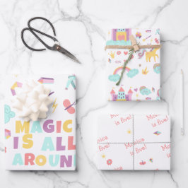 Pastel eenhoorn magie is rond de verjaardag inpakpapier vel