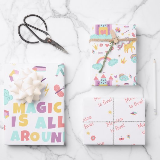 Pastel eenhoorn magie is rond de verjaardag inpakpapier vel (Voorkant)
