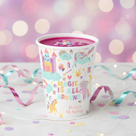 Pastel eenhoorn magie is rond de verjaardag papieren bekers
