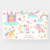 Pastel eenhoorn magie is rond de verjaardag spandoek (Horizontaal)