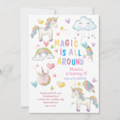 Pastel eenhoorn magie is rondom kinderen verjaarda kaart (Voorkant)