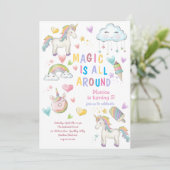 Pastel eenhoorn magie is rondom kinderen verjaarda kaart (Staand voorkant)