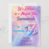 Pastel Eenhoorn Magisch 7e Verjaardagsfeest Kaart (Voorkant)