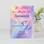 Pastel Eenhoorn Magisch 7e Verjaardagsfeest Kaart (Staand voorkant)