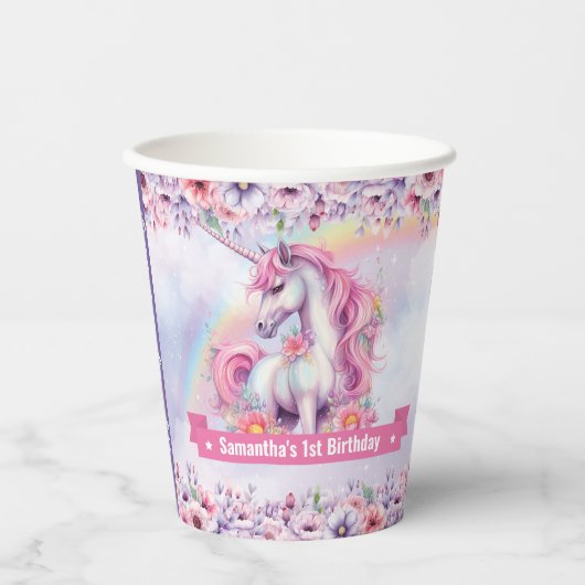 Pastel Eenhoorn Meisje Verjaardag magie eenhoorn Papieren Bekers (Voorkant)