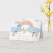 Pastel eenhoorn meisjes verjaardagsfoto bedankt kaart (Gele Bloem)