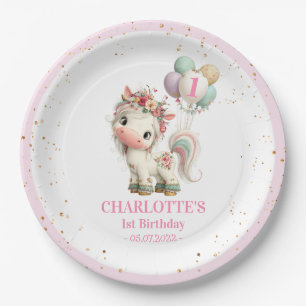 Pastel Eenhoorn met Ballonnen Verjaardag Papieren  Bordje