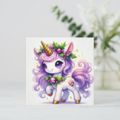 Pastel Eenhoorn met Gouden Glitters Feestdagenkaart (Staand voorkant)