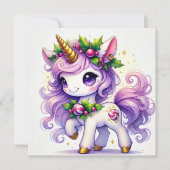 Pastel Eenhoorn met Gouden Glitters Feestdagenkaart (Voorkant)