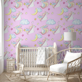 Pastel Eenhoorn & Nacht Dromen | Zachte Roze Behang