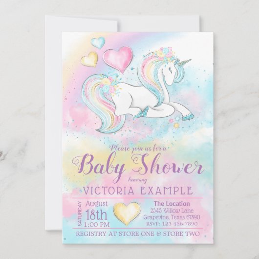 Pastel Eenhoorn Rainbow Baby shower Invitation Kaart (Voorkant)