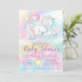 Pastel Eenhoorn Rainbow Baby shower Invitation Kaart (Staand voorkant)
