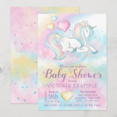 Pastel Eenhoorn Rainbow Baby shower Invitation Kaart (Voorkant / Achterkant)