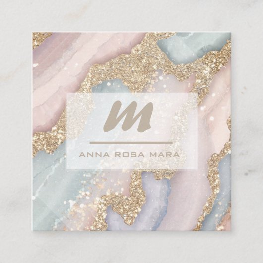 *~* PASTEL Eenhoorn Rainbow QR Luxe Initiaal AP66 Vierkante Visitekaartje (Voorkant)