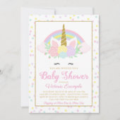 Pastel Eenhoorn Regenboog Baby Girl Douche Uitnodi Kaart (Voorkant)