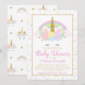 Pastel Eenhoorn Regenboog Baby Girl Douche Uitnodi Kaart (Voorkant / Achterkant)