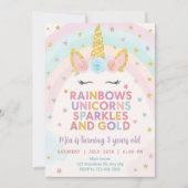 Pastel Eenhoorn Regenboog Feest Uitnodiging Eenhoo (Voorkant)